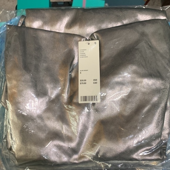 Silver UO Mallory Metallic Asymmetrical Slip Dress NWT - Picture 5 of 6